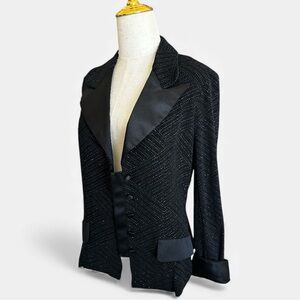 Alex Evenings Vintage 80s 90s Tuxedo Jacket Textured Sparkling Black Size Small
